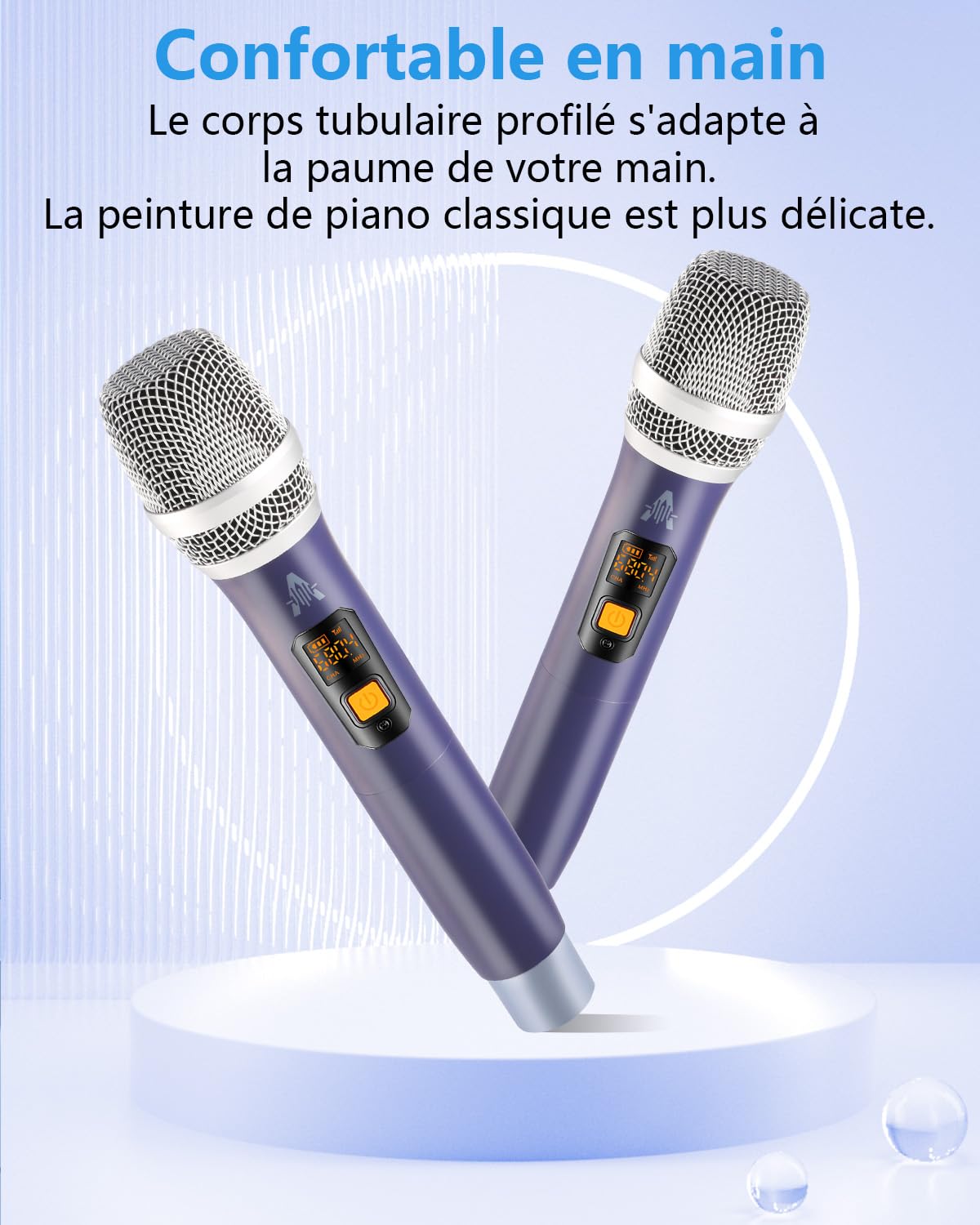 Microphone sans fil, UHF Metal Dual Handheld Dynamic Mic System avec récepteur rechargeable (40H Duration, 200 ft Range) pour le chant, le karaoké, l'église, le discours, le mariage, la fête...
