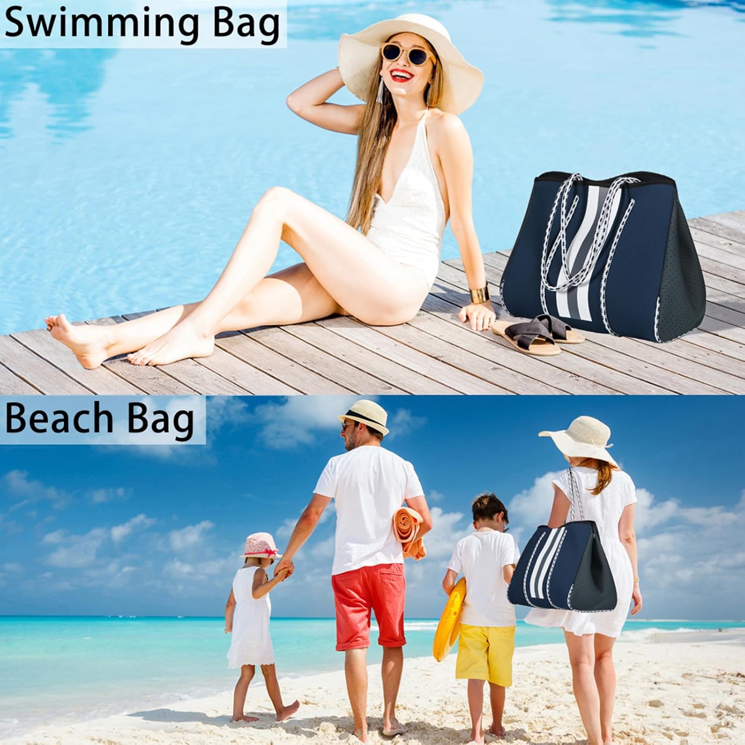 IBFUN Neoprene Bag, Large Multipurpose Beach Bag Neoprene Tote Bag with Inner Pocket for Women/Pool - Image 2