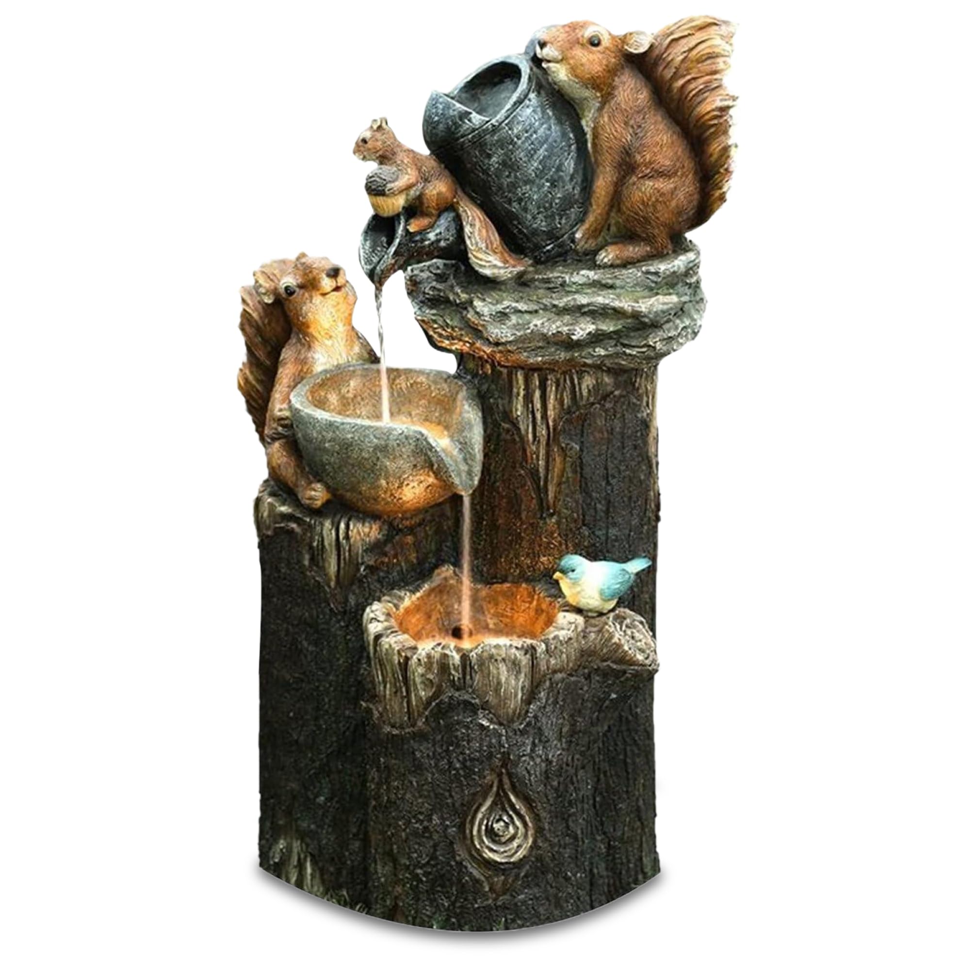 AwnsIMfreien Garden Animal Statues, Squirrels Waterfall Fountain Garden Statue, Creative Resin Squirrels Decor for Patio Yard Lawn Ornament Cute Animal Decoration, Statue