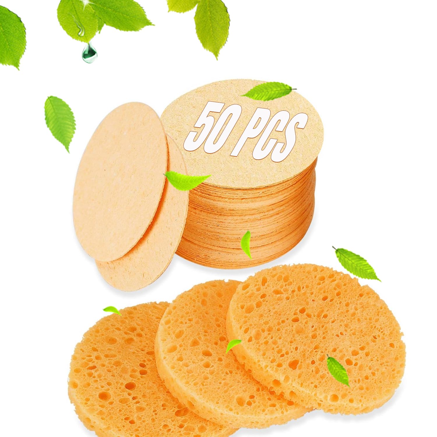 Zomyto 50-Count Compressed Facial Sponges for Estheticians- Natural Cellulose Face Sponge Professional Cosmetic Spa Sponges (Yellow)