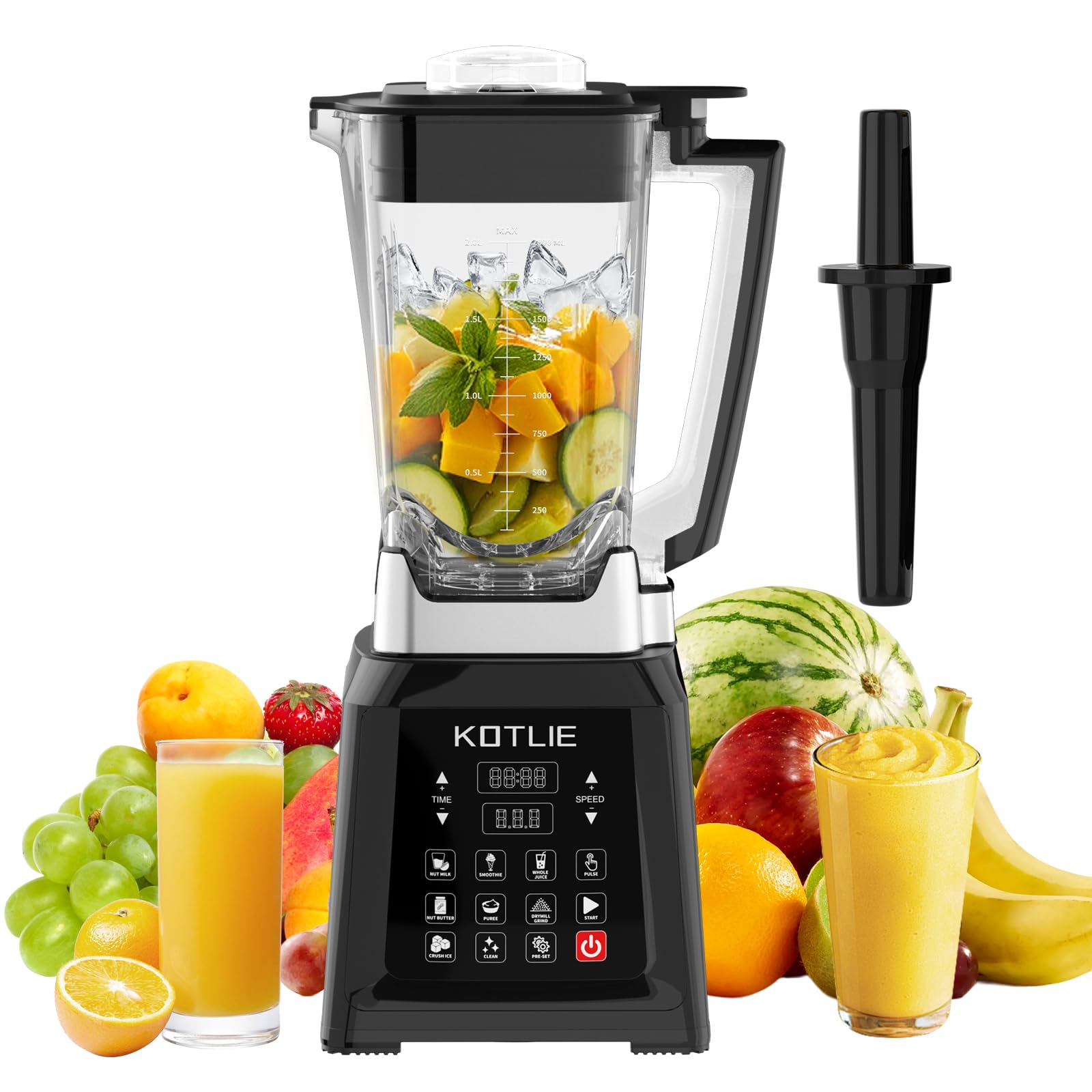 KOTLIE NY-8088EJA - Frullatore da Tavolo 2L, 7 Funzioni, Autopulente (Senza Riscaldamento)