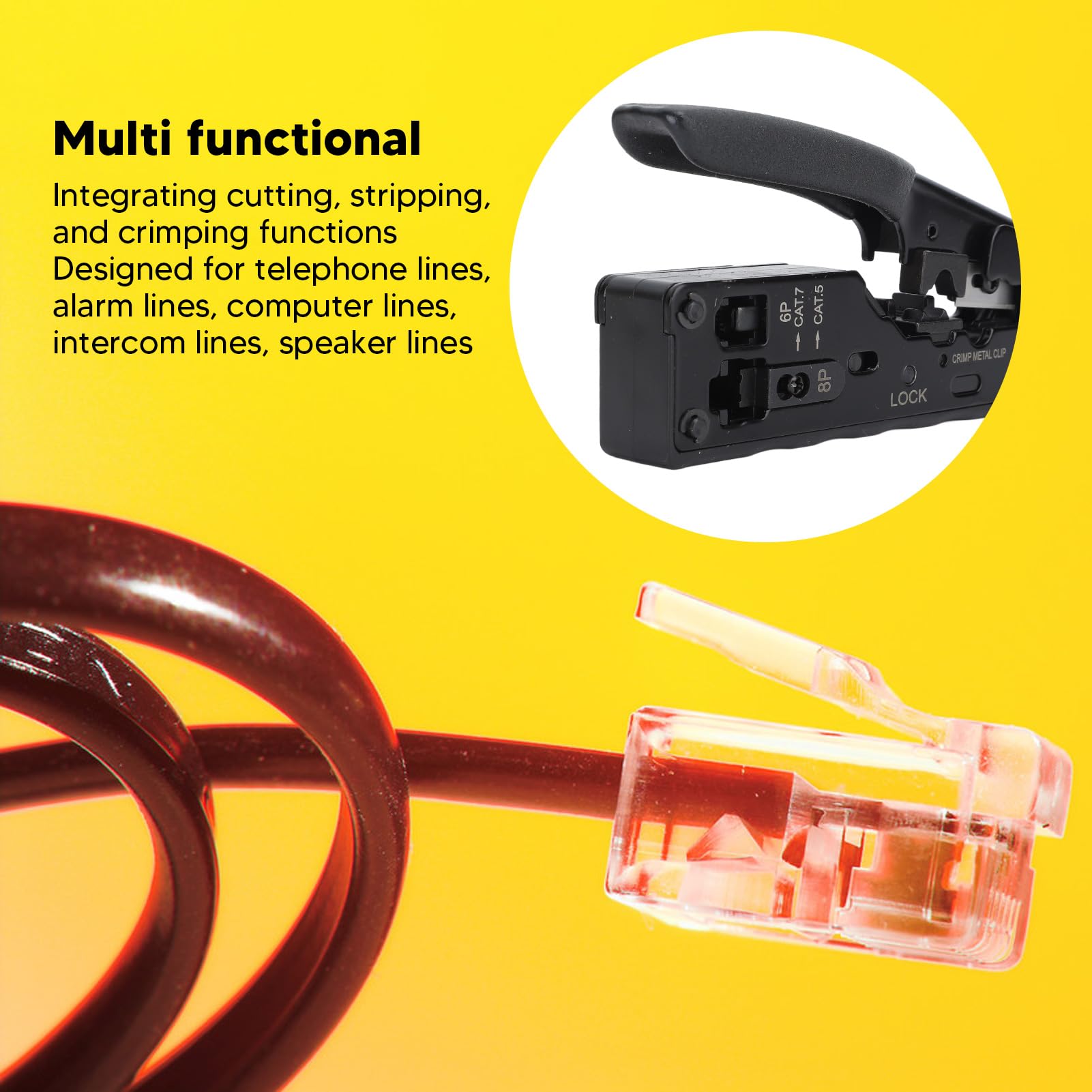 RJ45 Crimpatrice con Pass, Through Design, Crimpatrice Ethernet per Cat5, Cat5e, Cat6 con tester per cavi di rete e spelafili