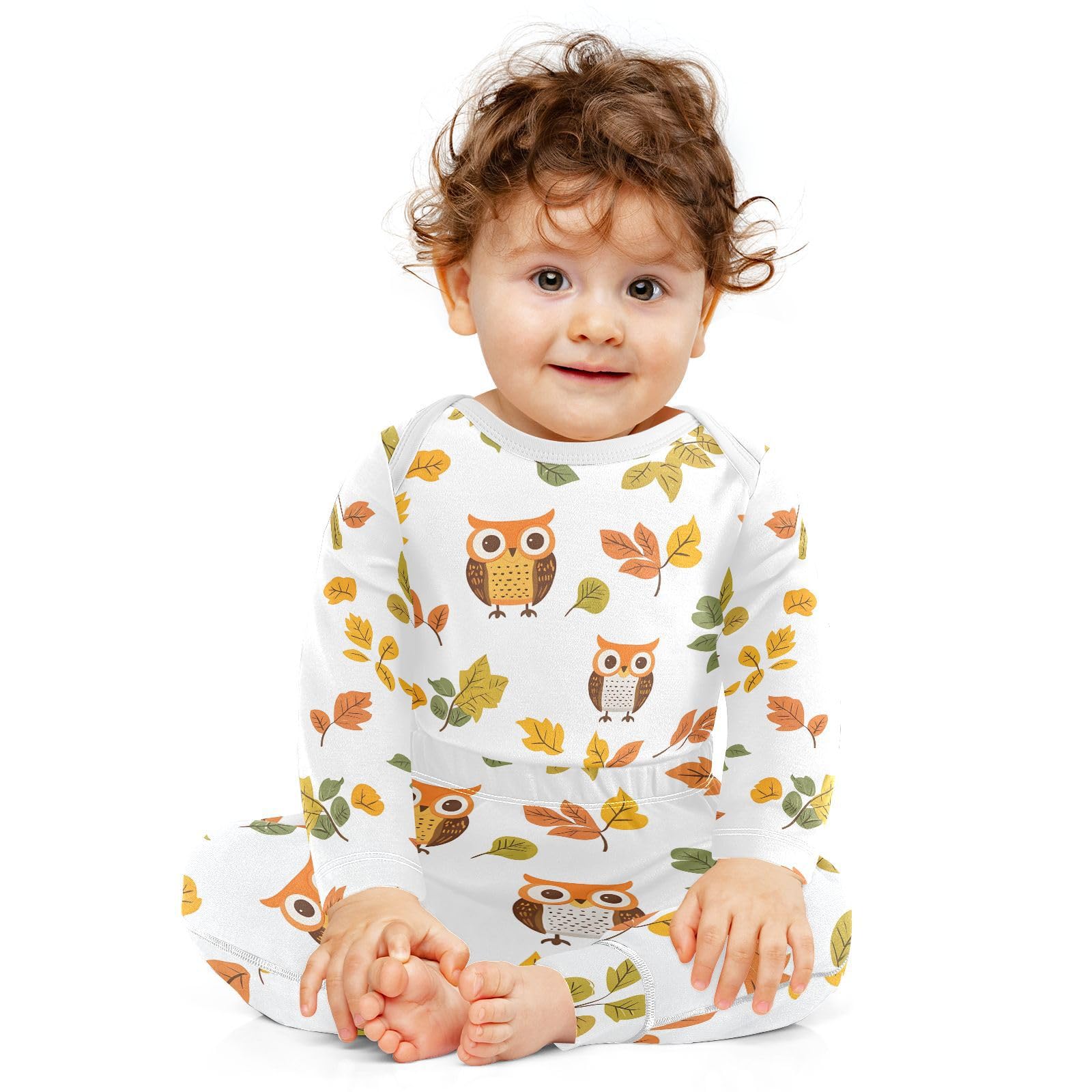 vvfelixl Baby Bodysuits Pants Sets Owl Bird Leaves Baby Bodysuit Long Sleeve Baby Clothes for Boys Girls 12-18M