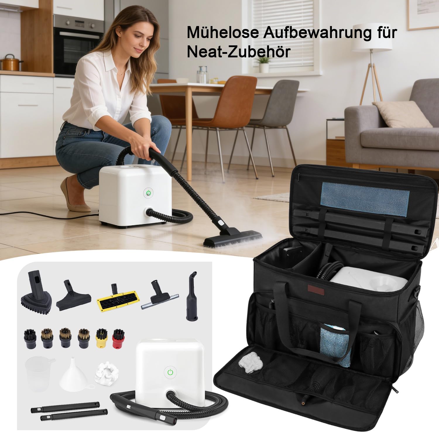 Bolsa de almacenamiento compatible con Dupray Neat & Neat Plus limpiador a vapor, bolsa de transporte para accesorios, gran capacidad con compartimentos, organizador para hogar y exterior, solo bolsa