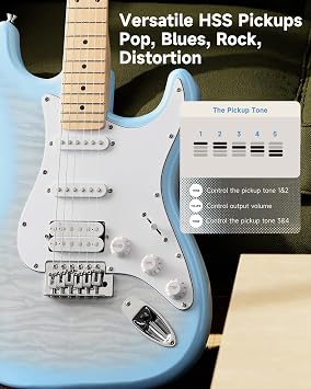 Donner DST-90 Beginner Electric Guitar Kit with Amp, HSS, Plumbago Burst