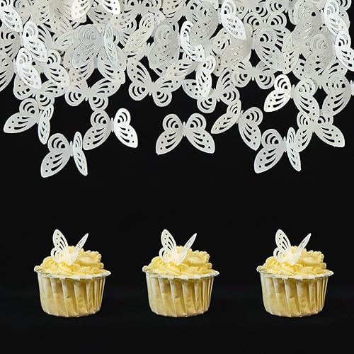 Papel de oblea comestible de mariposas blancas para decoración de pasteles, decoración de pasteles de boda, 50 piezas de papel de arroz, mariposa