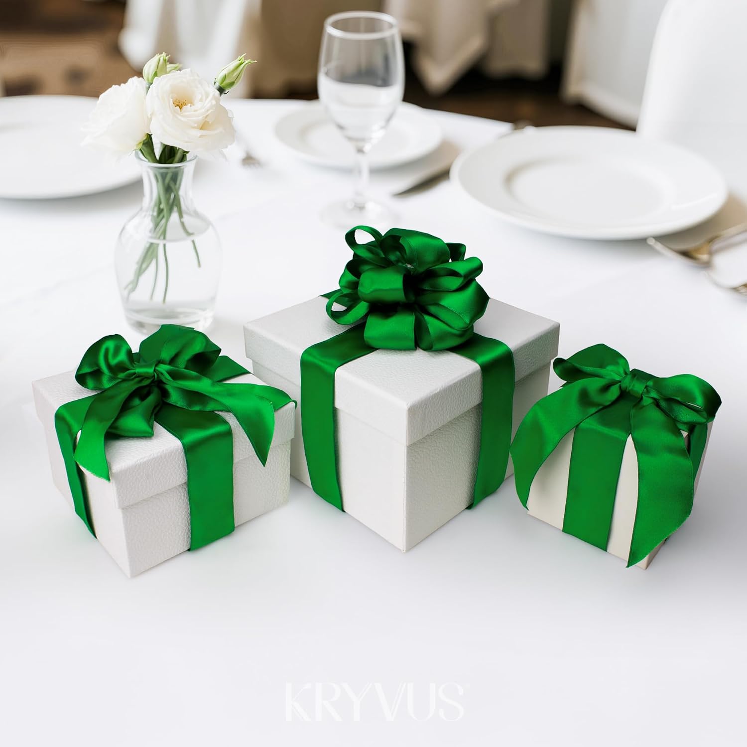 Emerald Green Satin Wired Ribbon, 1.5 inch X Continuous 10 Yards Luxury Double Faced Satin Wire Edge Ribbon for Gift Wrapping, Wreaths, Flower Bouquet, Wedding Decorations, Home Decor