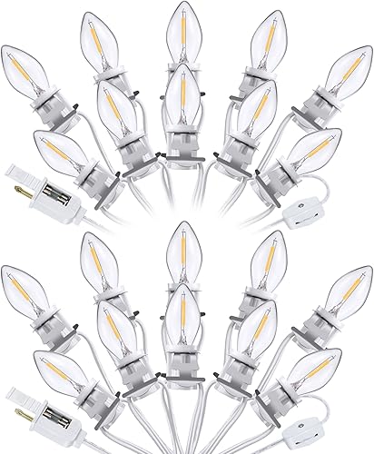Paquete de 2 cables de accesorios con bombilla LED C7, clip de luces de pueblo de Navidad con doble fusible de repuesto, molde de soplado, Paquete de 2 cables de accesorios con bombilla LED C7, clip de luces de pueblo de Navidad con doble fusible de repuesto, molde de soplado,