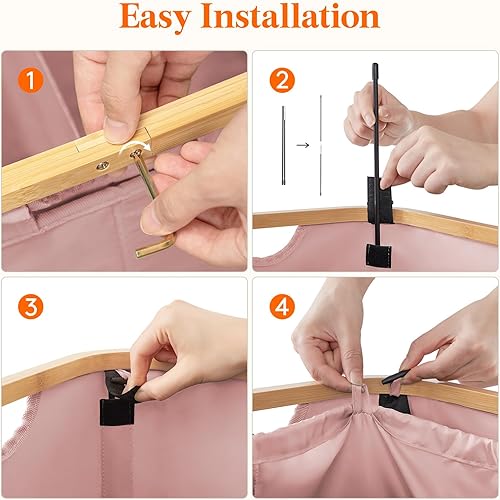 Miniatura 237 de Lifewit Cesta grande de 100 litros con tapa para ropa con asas de bambú y bolsa extraíble, plegable para dormitorio, baño, residencia universitaria