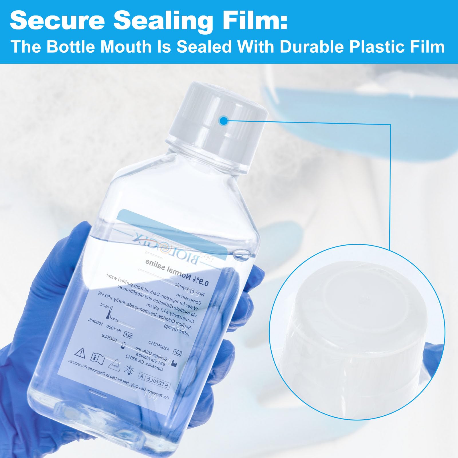 CryoKing 0.9% Normal Saline Solution, 1000ml Big Bottle SPSS Buffer, 0.1um Filtration Sterilized, Lab Buffer, 1000ml/Bottle