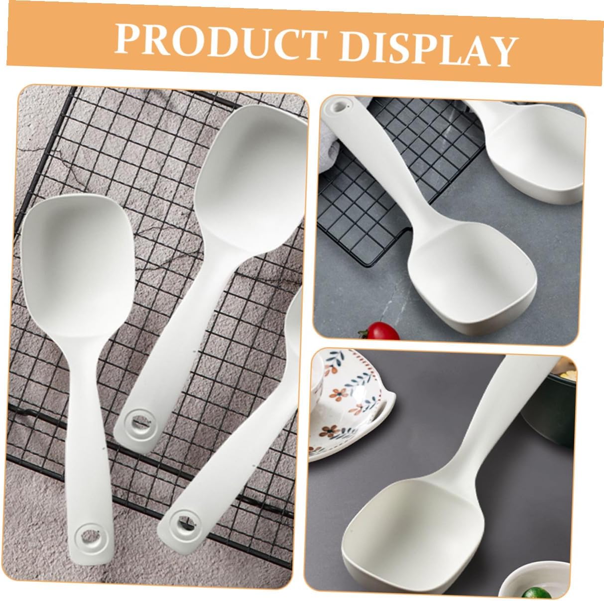 4 Pack White PP Rice and Porridge Serving Ladles with Long Handle