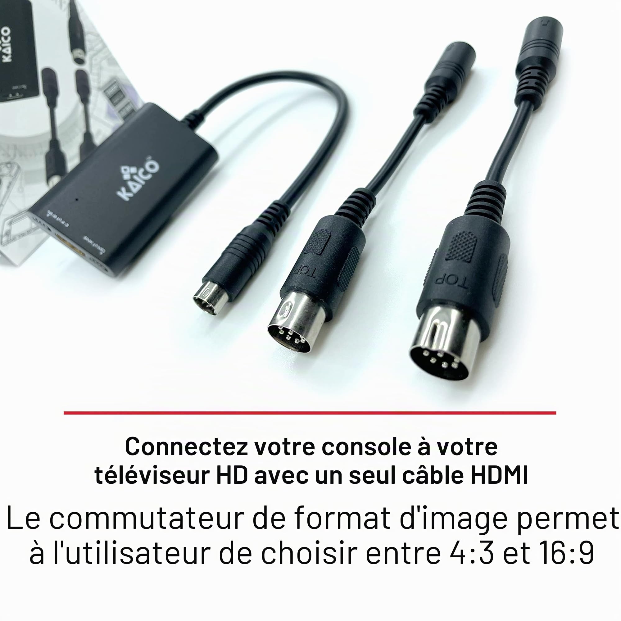 Kaico SEGA Megadrive Adaptateur HDMI 1080p - Pour utilisation avec Sega Genesis - Prend en charge la sortie vidéo S - Prend en charge les consoles PAL et NTSC - Commutateur de rapport d'aspect pour 16