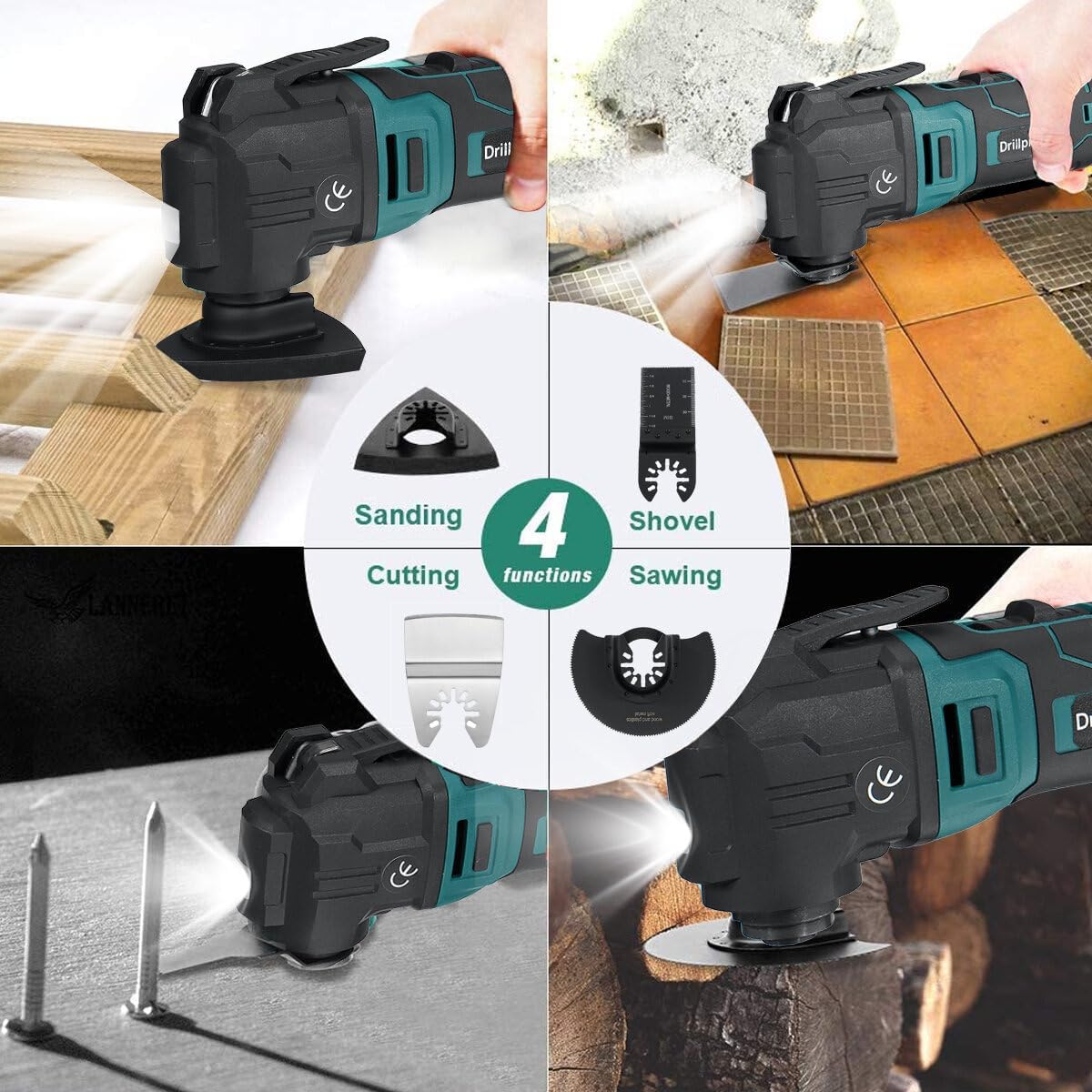 Electric Cordless Oscillating Multi-Tool Bare Metal Machine Without Battery with Plastic Box and Accessories