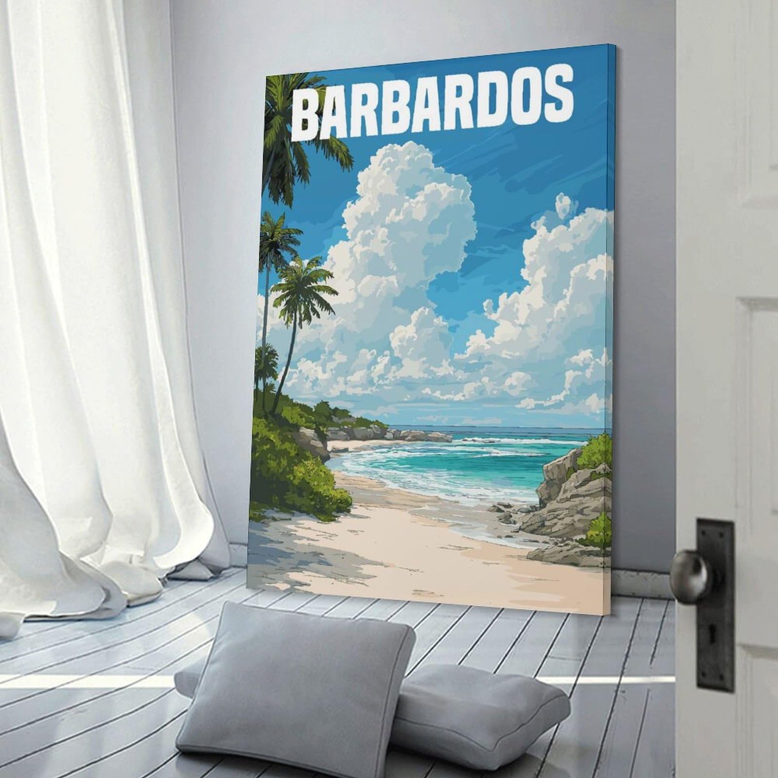 Junmoney Room Decor Wall Art Barbados Caribbean Travel, 12x18inch(30x45cm), for Home Lounge, Bedroom Or Reading Nook, Eye Catching Artwork for Blank Walls