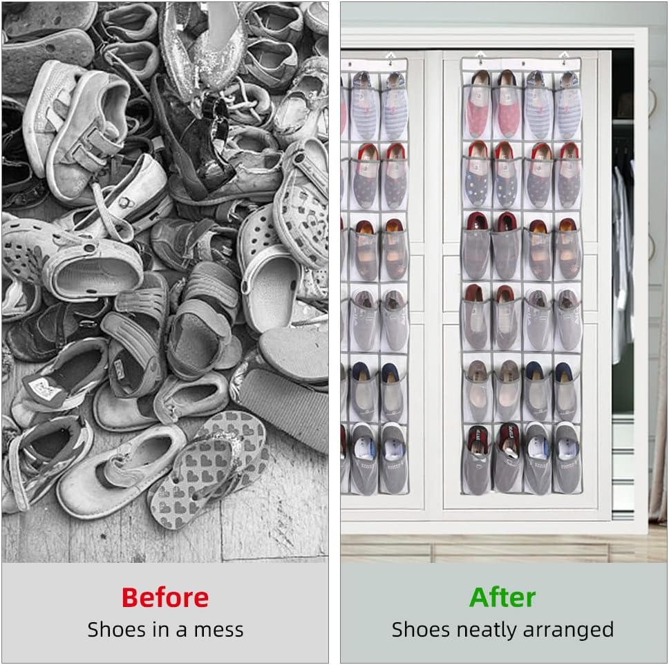 2Pcs 24 Large Mesh Pockets Storage Bag Behind the Door Shoe Organizer Over the Door Shoe Rack Shoe Shelf White