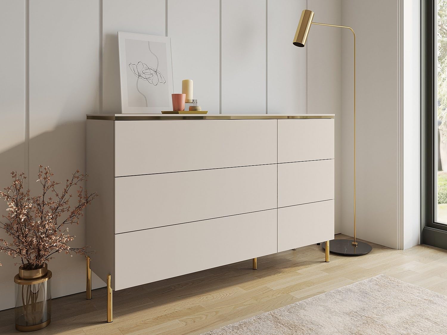 Pascal Morabito-Comò 6 cassetti Beige e Dorato - VUKIA