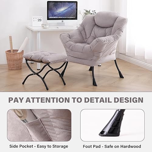 Miniatura 5 de Tiita - Sillón reclinable con otomana, grande, moderno, silla de ocio, de lectura, con reposapiés, para dormitorio, sala de estar, dormitorios, Gris