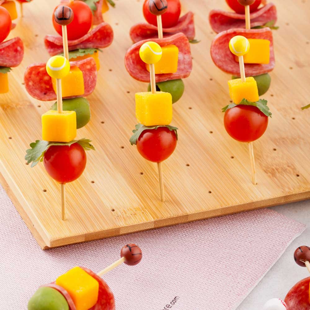 Soporte cuadrado de bambú para brochetas de comida de 12 pulgadas: perfecto para fiestas de cócteles y eventos de catering, soporte de selección biodegradable y respetuoso con el medio ambiente y exhibición de alimentos, 100 hoyos, 1 unidad, artículos par