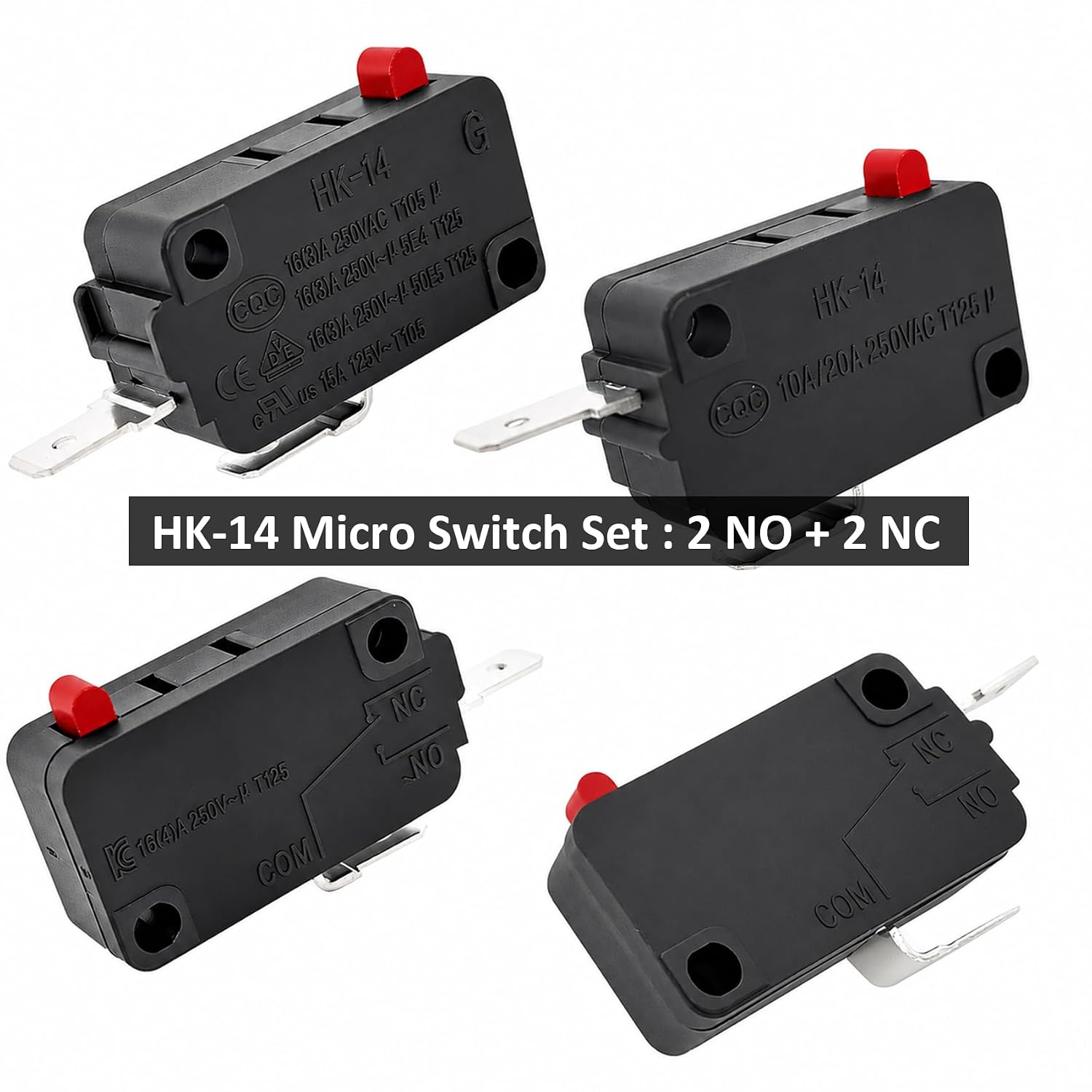 HK-14 Air Fryer Micro Switch (4-Pack, 2NO+2NC), 16A 125/250V 2-Pin Door Interlock Switch Compatible with Ninja Instant Pot Microwave Oven, Replacement for Kitchen Appliance Door Latch & Start Issues