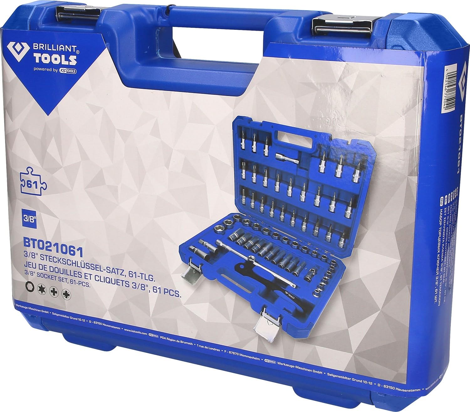 BRILLIANT TOOLS BT021061 Juego de llaves de vaso de 3/8", 61 pzs [Powered by KS TOOLS]
