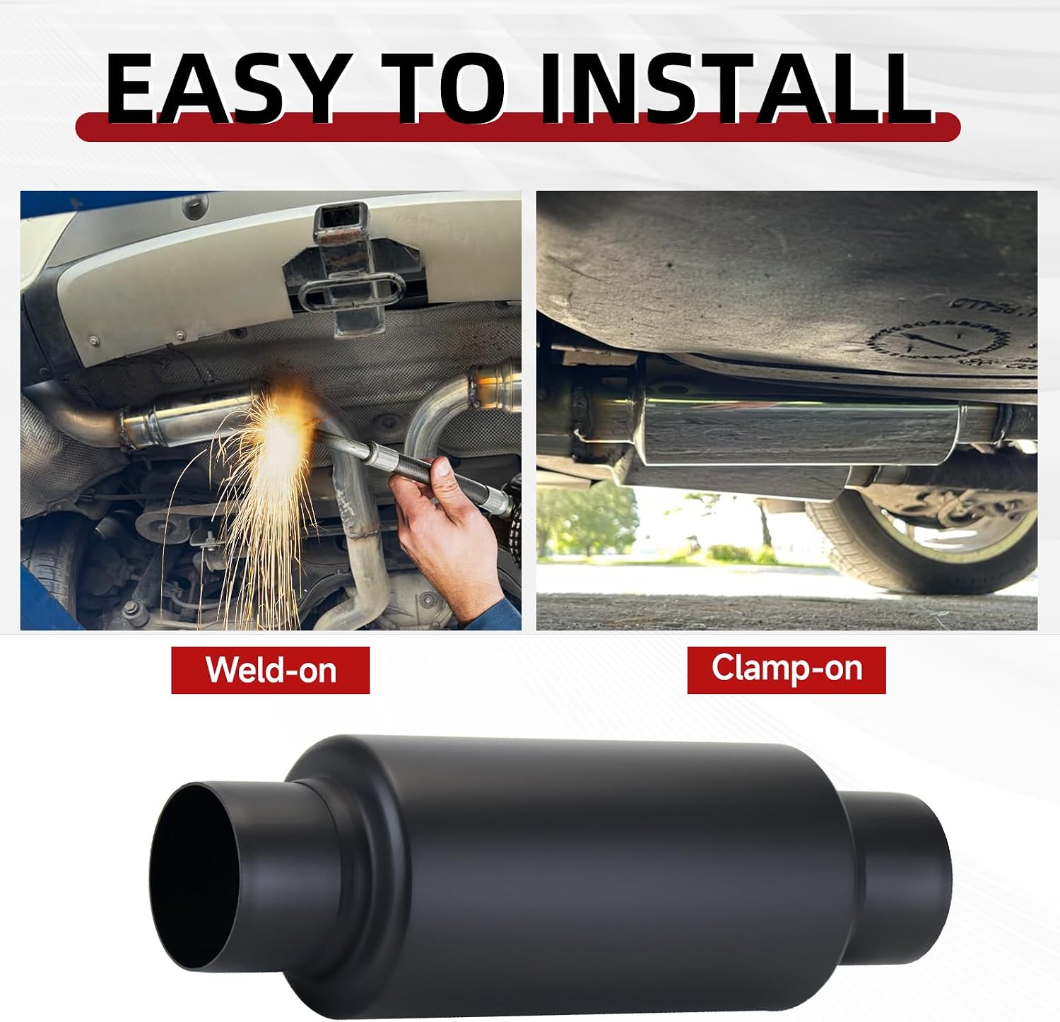 LCGP 2.5" Inlet Universal Resonator Muffler, 2.5" Outlet 12" Overall Length Stainless Steel High Performance Muffler, Polished, Pass-Thru Design Black