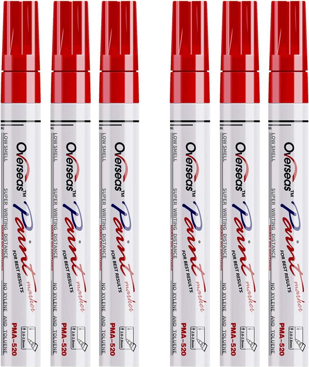 Overseas Red Paint Markers Pens - Single color 6 Pack Permanent Oil Based Paint Pen, Medium Tip, Quick Dry and Waterproof Marker for Rock, Wood, Metal, Plastic, Canvas, Glass, Mugs, Rubber, Ceramic
