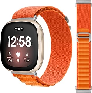 Seorsok Loop Nylon Bands Compatible with Fitbit Versa 3/Versa 4/Sense 2/Sense, Breathable Textile Stretch Soft Nylon Titanium G‑Hook Sport Band for Fitbit Versa 3/Versa 4/Sense 2/Sense