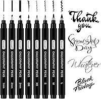 Brusarth 8-Size Calligraphy Brush Pens Set for Beginners - Hand Lettering, Writing, Art Markers Black Ink