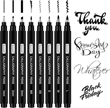Brusarth Calligraphy Pens,8 Size Calligraphy Pens for Writing,Brush Pens Calligraphy Set for Beginners, Hand Lettering Pens