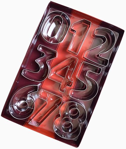 Juego de 9 cortadores de galletas de 3 pulgadas de gran número de 9 piezas, cortador de números de acero inoxidable, herramienta de hornear para