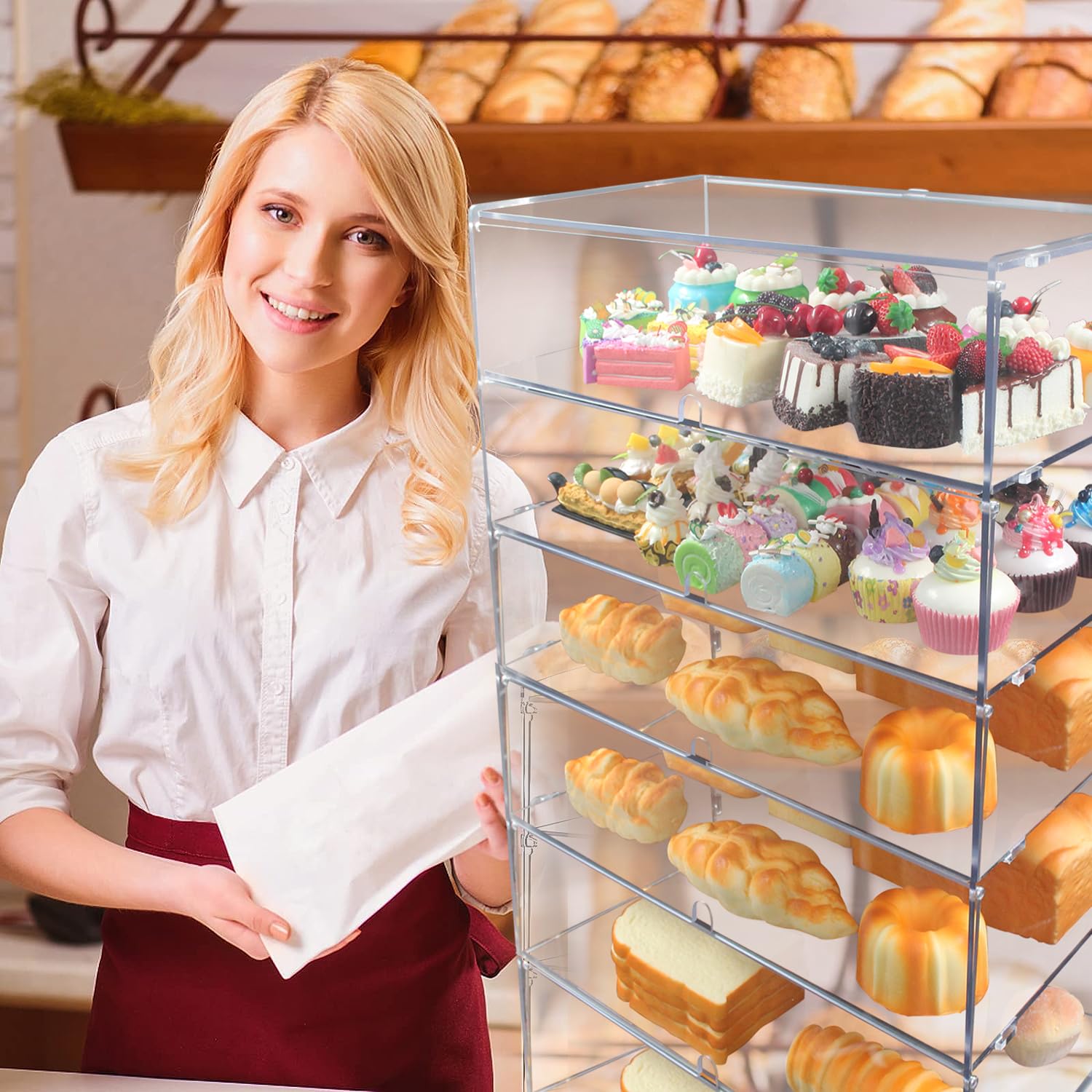 vetrina per pasticceria espositiva da banco a 6 ripiani | Contenitore ideale per la custodia di cosmetici, bagno e figurine da giocattolo