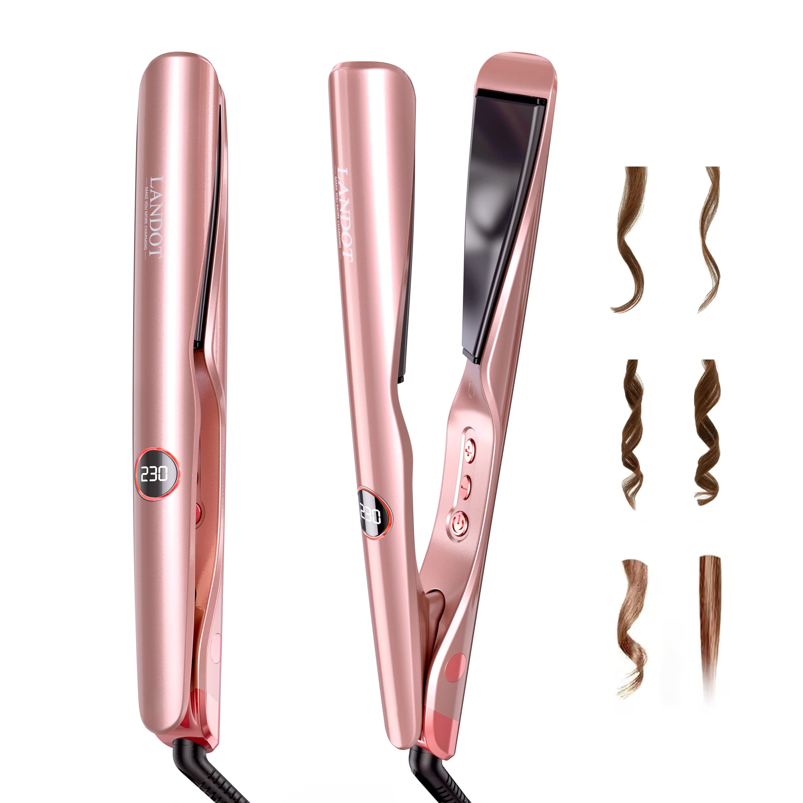 LANDOT 2 in 1 Hair Straightener and Curler, Twist Flat Iron Dual Voltage