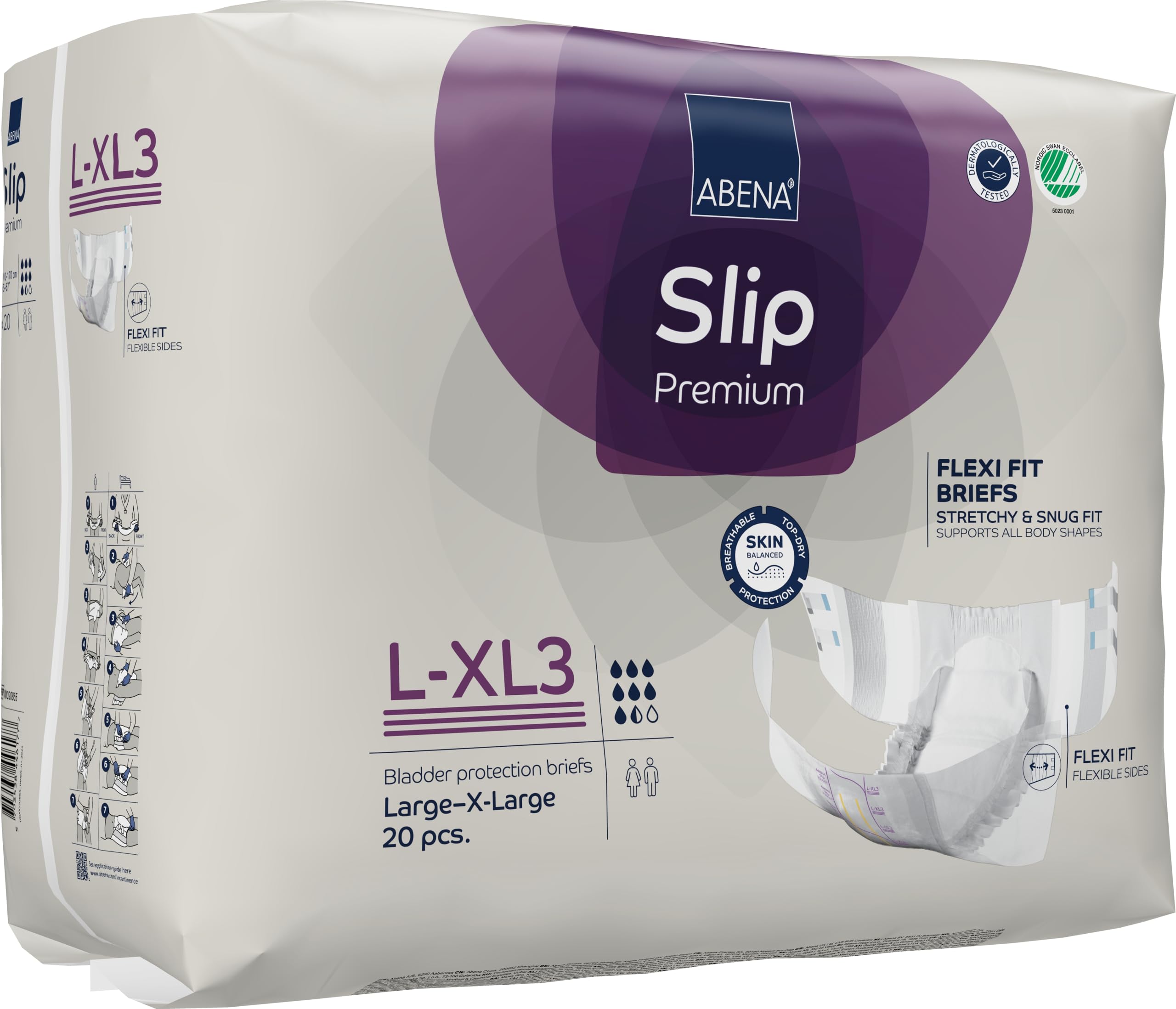 Abena Slipy Slip Flexi-Fit Premium dla osób nietrzymających moczu, poziom 3 (średnie do bardzo duże), L/XL, 20 sztuk