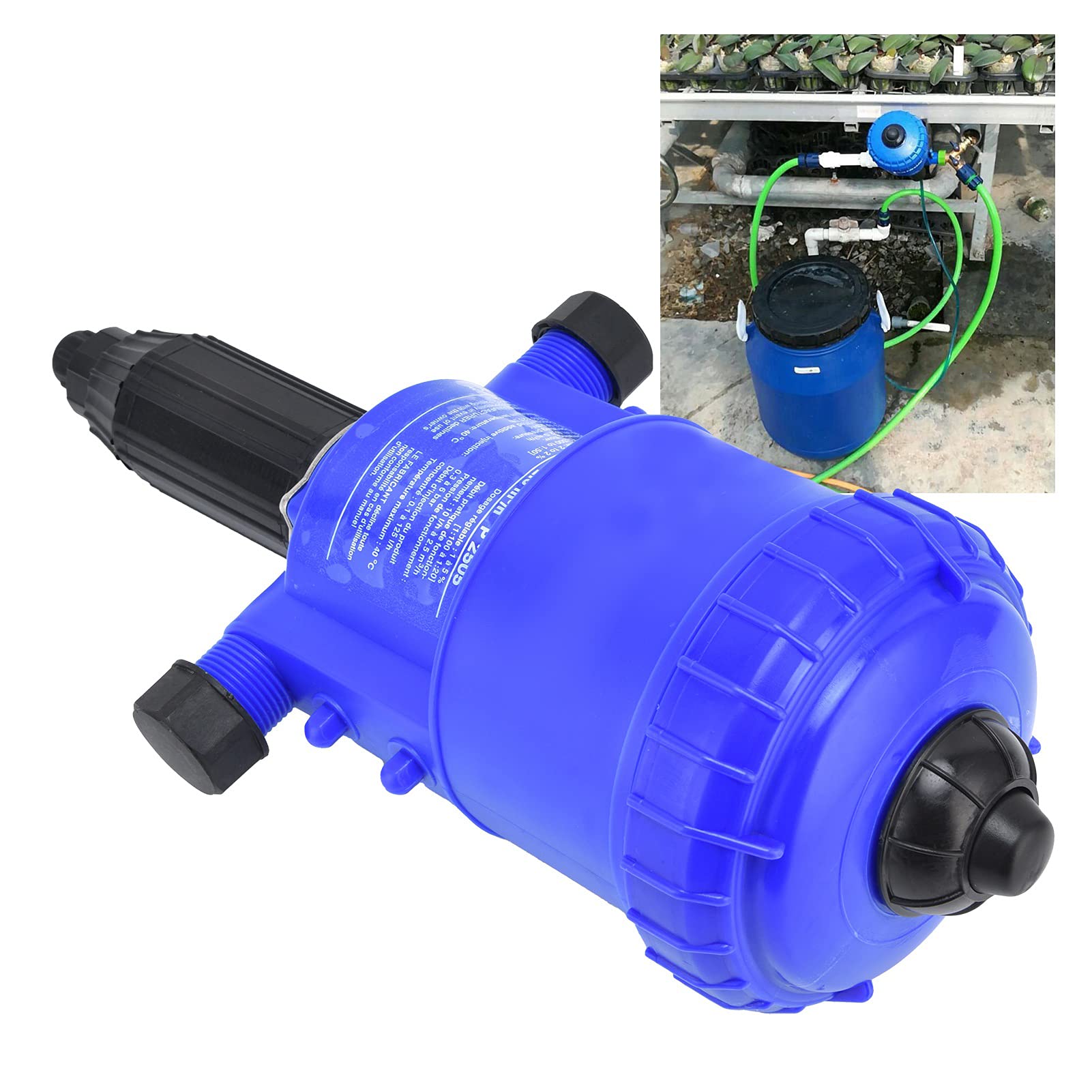 Inyector de Fertilizante 0,2-2%, Bomba Dosificadora Accionada por Agua G3/4 a G1 Rosca Macho Dispensador Automático de Dosificador de Líquido Químico para la Industria de Riego