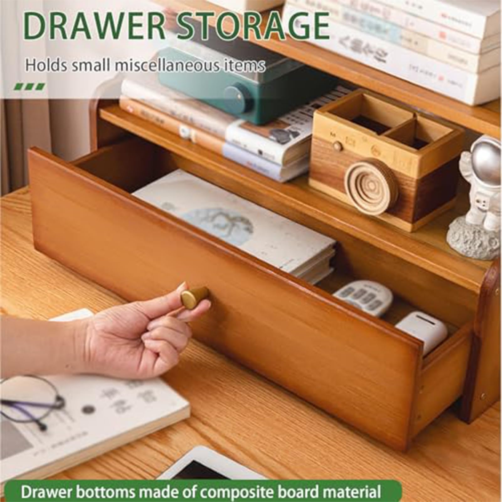 3/4-stöckiges Bambus-Schreibtischregal Mit Schublade, Ablagefläche Für Die Arbeitsplatte, Organizer Für Bücher, Bürobedarf, Homeoffice, Arbeitszimmer, Schlafzimmer(B,4-layer(50*19*62CM))