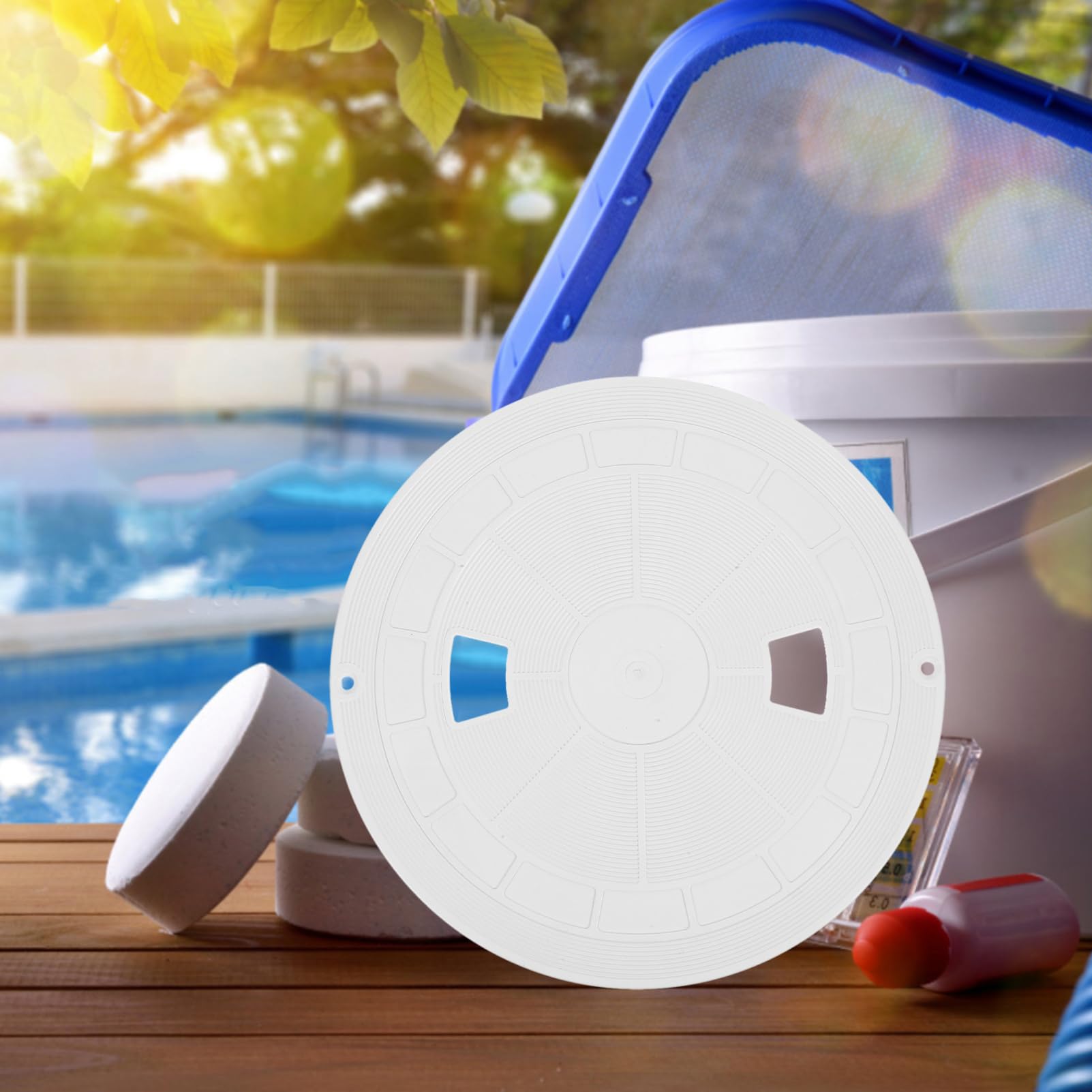 Abaodam Cubierta Redonda para Skimmer de Piscina de Abs Prevención de Residuos y Amplia Compatibilidad para Repuesto Exterior E Interior