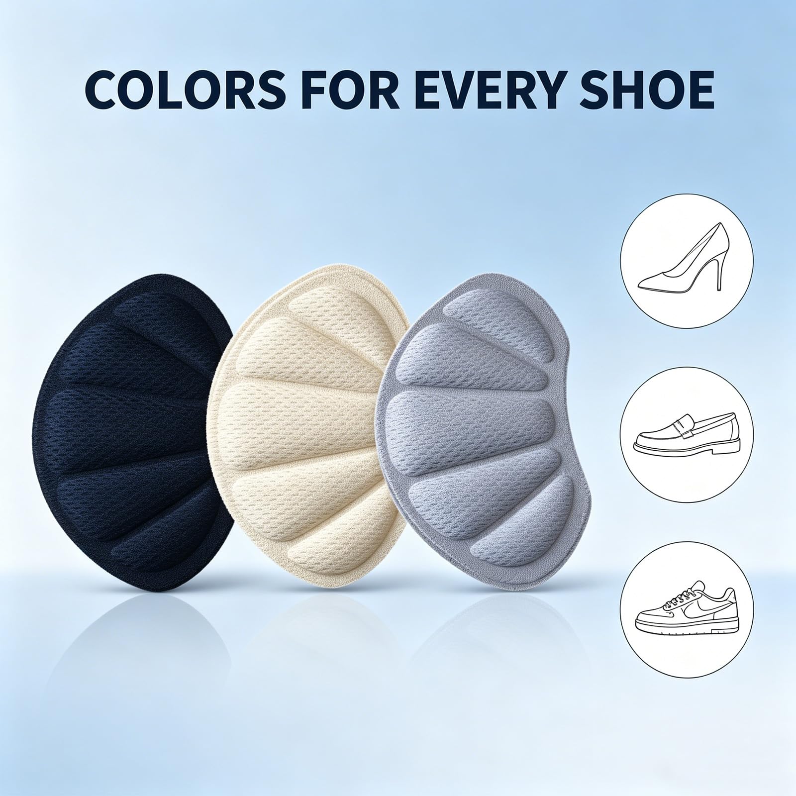 Taloneras para Zapatos Premium - 3 Pares Insertos Antideslizantes, Negro Gris Beige, Recortables con Adhesivo