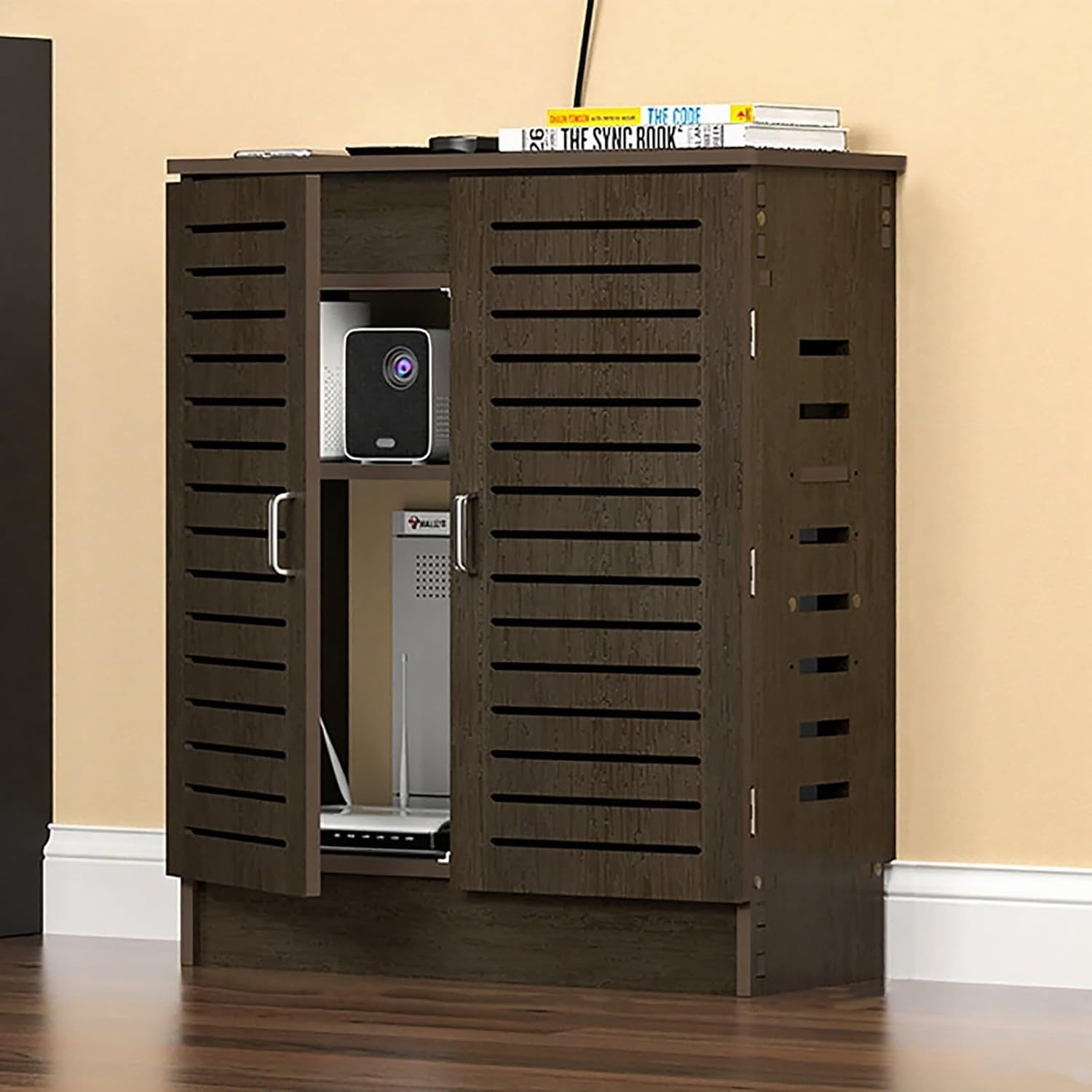 WiFi Router Storage Cabinet, Wifi Box Hider, Floor Standing Router Storage Box, Modem Rack Cover Hider Organizer, with Ventilation, for Cable Media Equipment(Brown,60*70*30cm/23.6*27.5*11.8in)