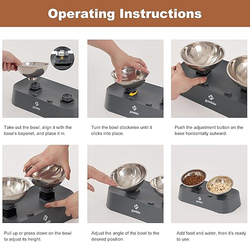 Miniatura 6 de Cuencos elevados de comida y agua para gatos con 3 alturas para gatos de interior, inclinados en 15 en ambos sentidos, base elevada anti vómitos,