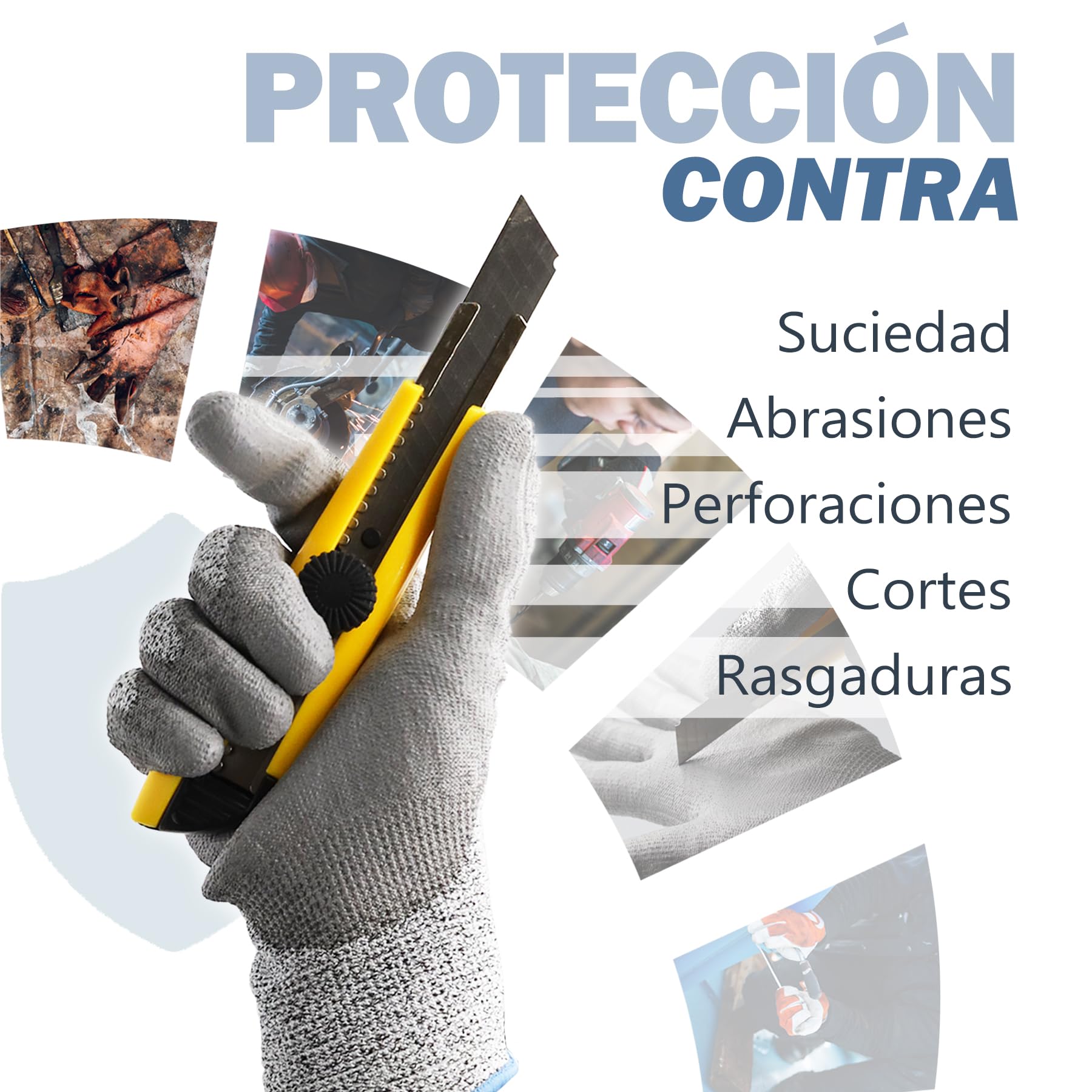Gants de protection, gants anti-coupures, résistants de niveau 4, bonne adhérence, fibre acrylique, enduit de Latex sur la paume, gants de travail, qualité industrielle, taille 7 (S)