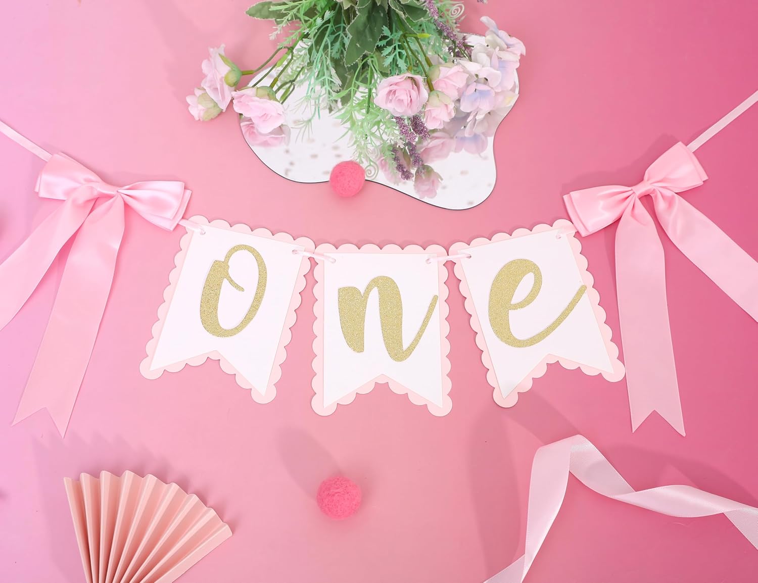 Bow 1st Birthday High Chair Banner - Bow First/1st Birthday Party Decor,Pink and White Highchair,Coquette Girl One Party Decorations (Banner-2) - Image 7