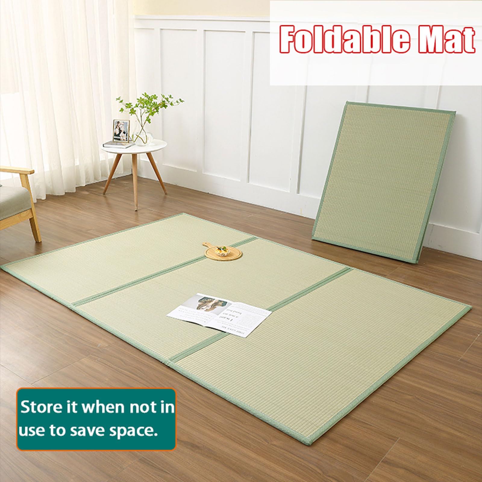Tappetino pieghevole per tatami, in rattan naturale, antiscivolo, traspirante, per gattonare a letto, meditazione, yoga e sala da pranzo