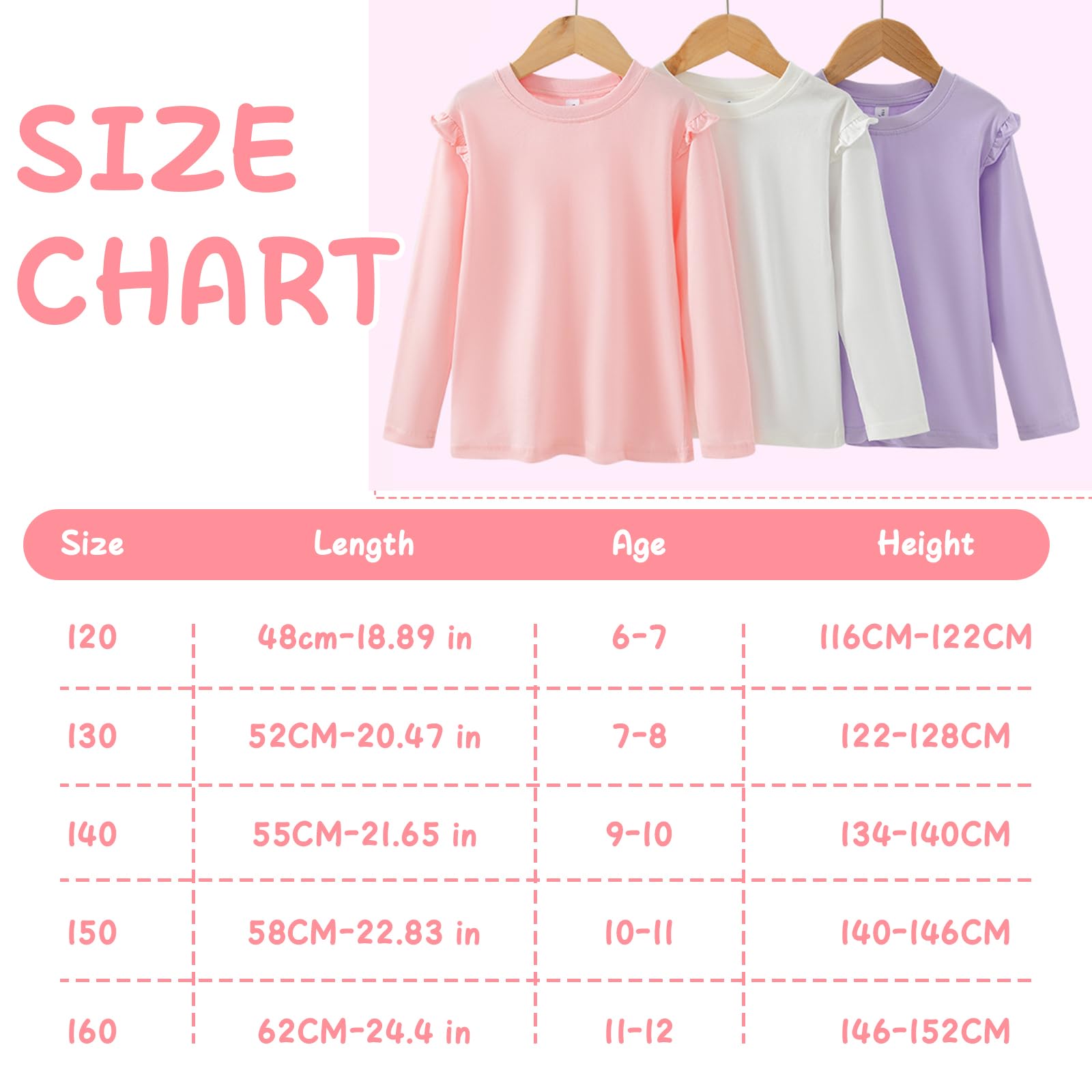 T-Shirt Bambina Ragazze Manica Lunghe Cotone Maglietta con Girocollo Unicolore Arricciate Tee Comoda Casual Base Top Sport Scuola Primavera Autunno Abbigliamento per Ragazza 6-12 Anni