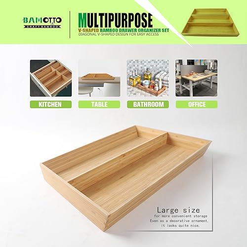 Miniatura 5 de Organizador de cajones de bambú en forma de V de 2 piezas, ideal para vajilla grande y larga de cocina, utensilios de cocina, cubiertos, cubiertos,