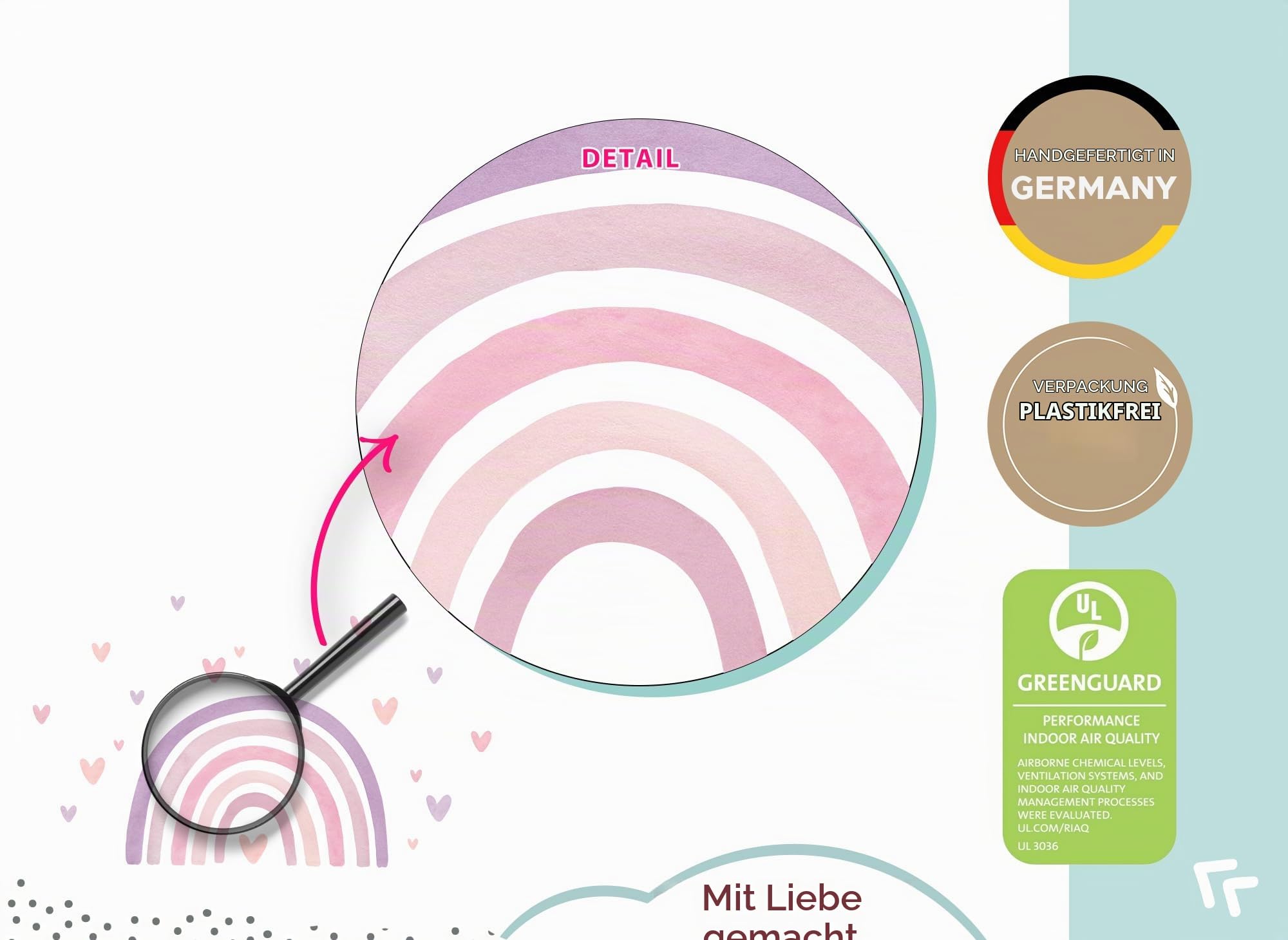 Little Deco Wandtattoo Regenbogen mit Herzen violett pink DL5090 XL