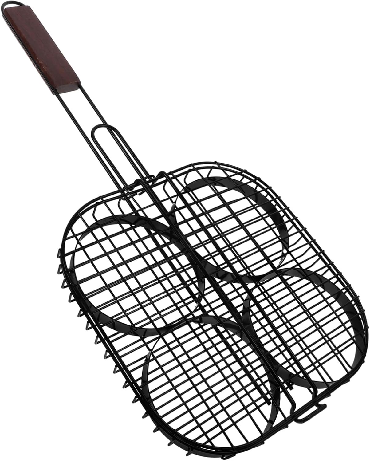 Mikikit Grilling Basket for Bbq Portable Outdoor Cooking Rack for Fish Shrimp and Vegetables Family Sized Grill Basket with Comfortable Handle for Camping and Outdoor