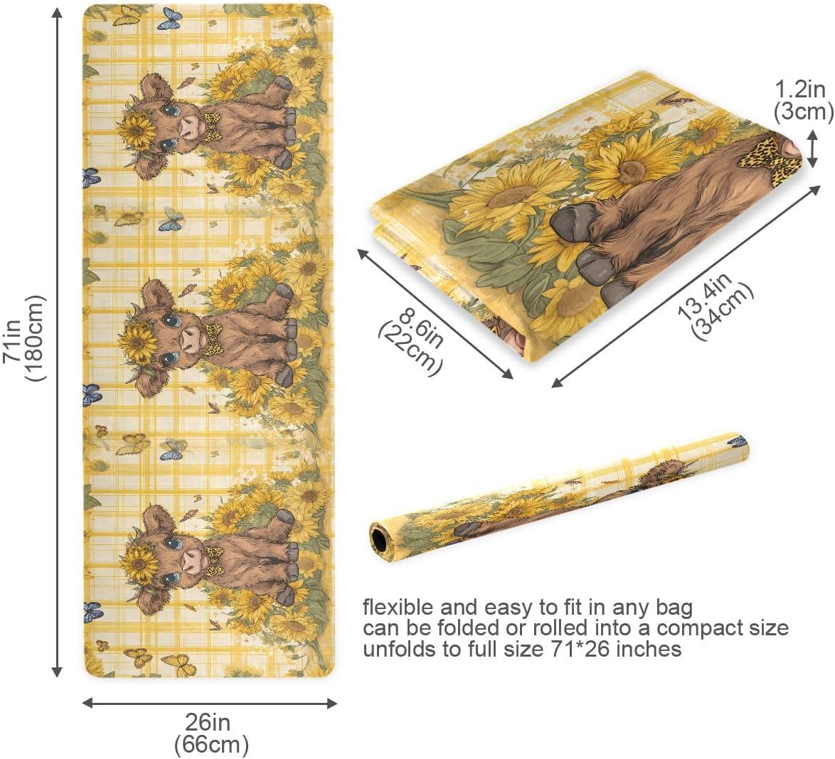 ALAZA A Lovely Highland Cow Baby is Sitting Among Sunflowers with A Sunflower in Her Hair Yoga Mat Non Slip Fitness Exercise Mat, Workout Mat for Yoga, Pilates and Floor Exercises