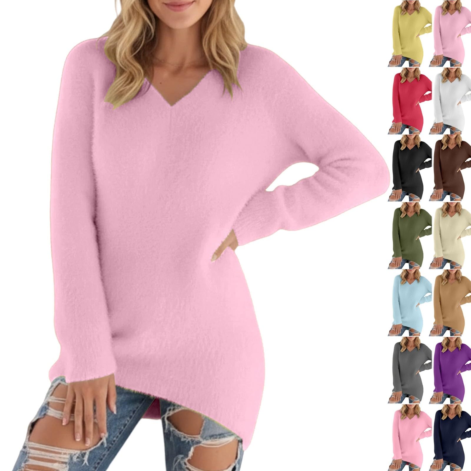 Sweaters for Women Trendy 2025 Casual Crewneck Fleece Pullover Long Sleeve Thermal Soft Fuzzy Sweater Winter Clothes