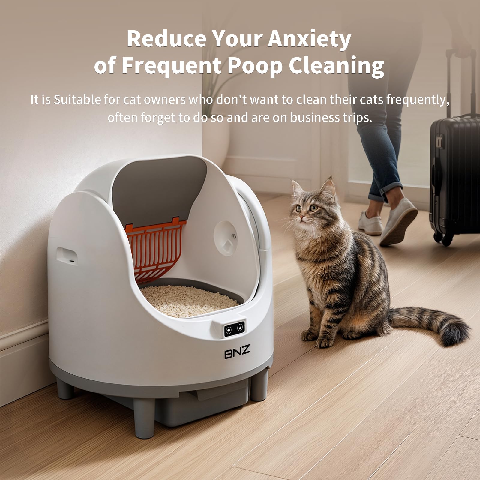 BNZ Self Cleaning Litter Box – Automatic Cat Litter Box for Multiple Cats | App Control, Safety Sensors, Open Top Design | Includes Scent Cartridge & Trash Bags - image 7