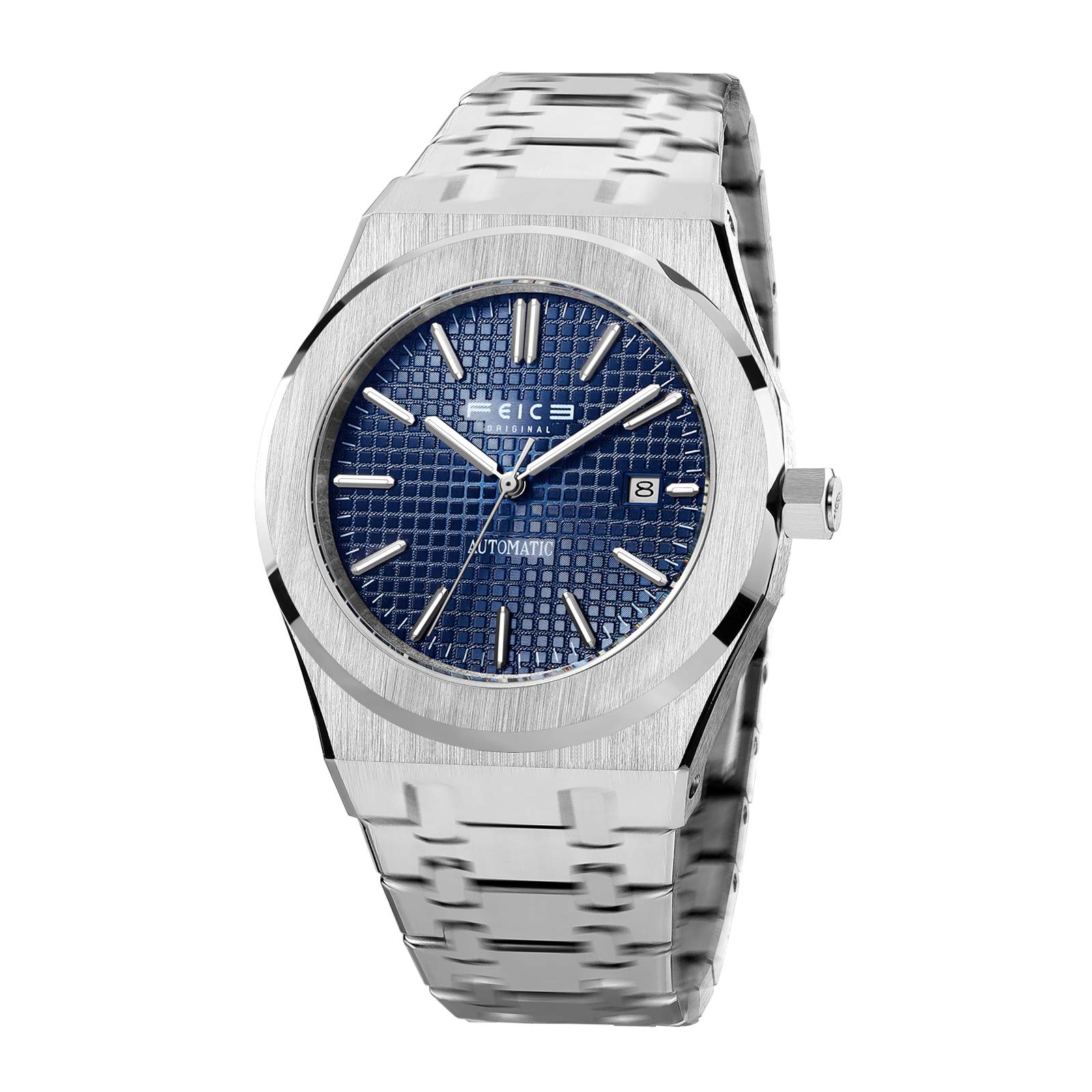 Watches For Mens Automatic Mechanical Watch Stainless Steel Bands For Durability And Premium Feel Waterproof Date Analog Blue Dial Men's watch Mechanical Watch Business Wrist Watches for Men Luminous Digital Sport Watch 42MM Case FM019 Blue-image-0